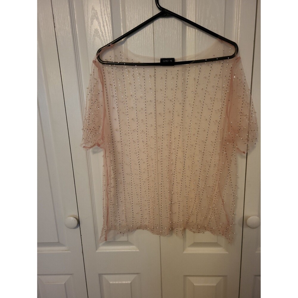 Sheer Beaded Short Sleeve Top